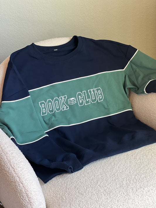 Book Club Color Block Embroidered Crewneck