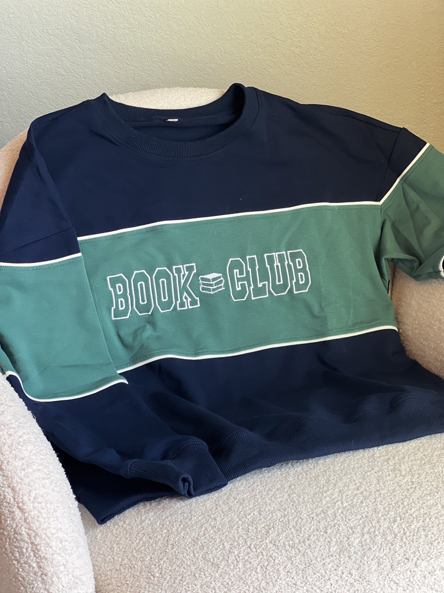 Book Club Color Block Embroidered Crewneck